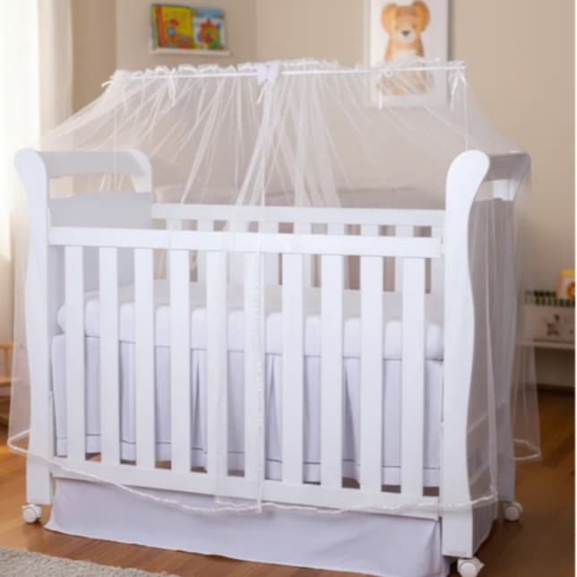 Mosquiteiro para Berço Americano e Nacional Tela Mosqueteira Tule Bebe Branco Palha Delicado Laço