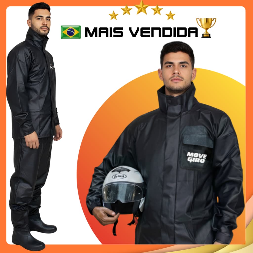 Capa de Chuva Motoqueiro Impermeável Masculino Conjunto Completo Black Edition