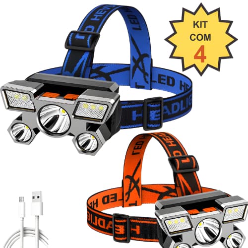 Lanterna Holofote De Cabeça 5 LED Super Brilhante À Prova D 'Água USB Recarregável 4 modos