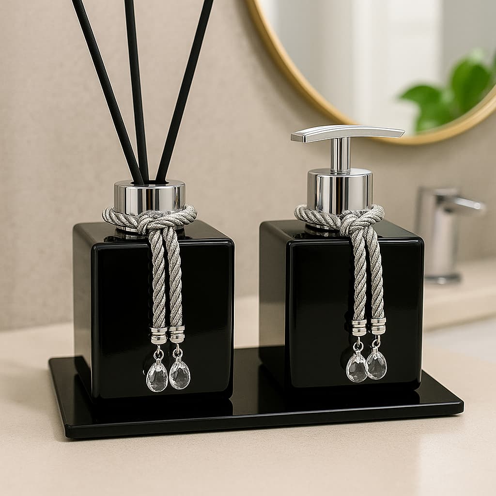 Kit Difusor De Ambientes Aromatizador Cubo + Lavabo sabonete Liquido Luxo C/bandeja