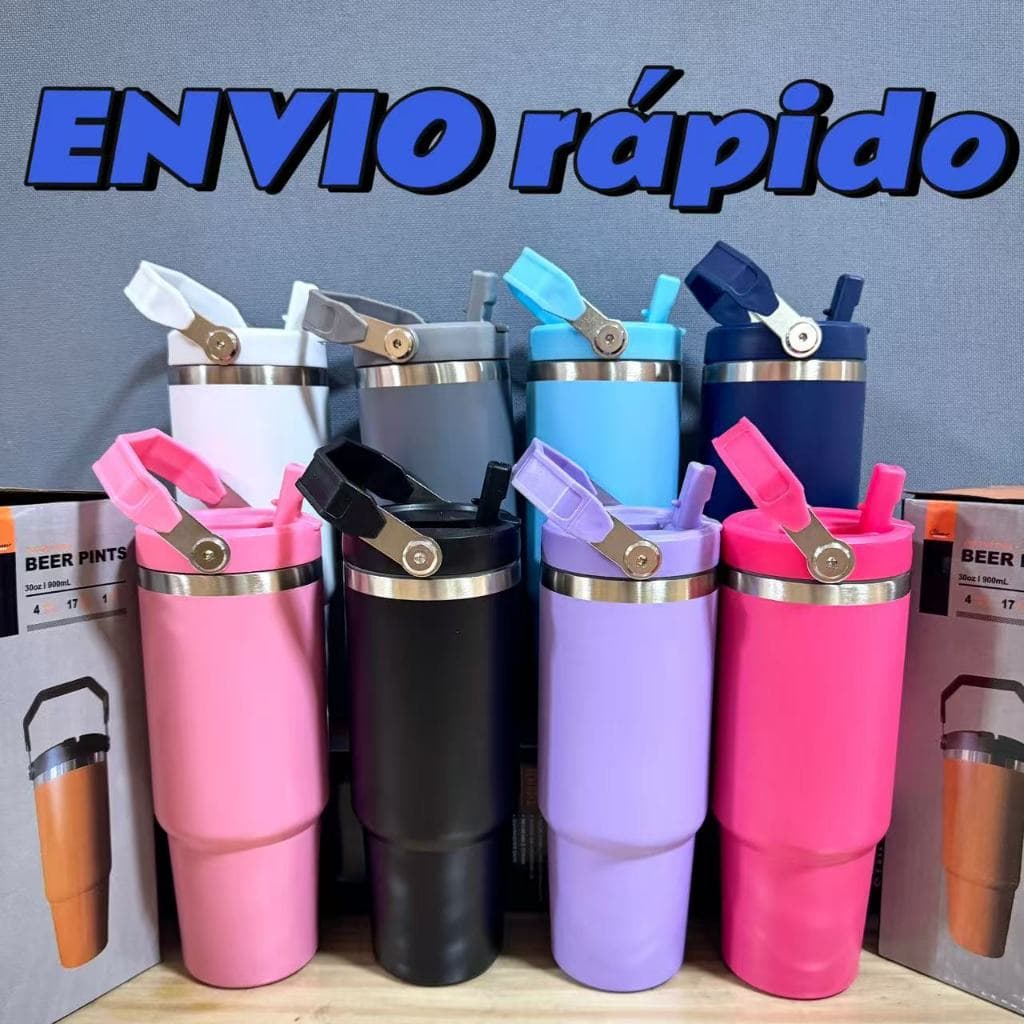 Copo Térmico Inox 900ml Tampa na Cor do Copo ,com Canudo ,Térmica Inoxidável natal portátil