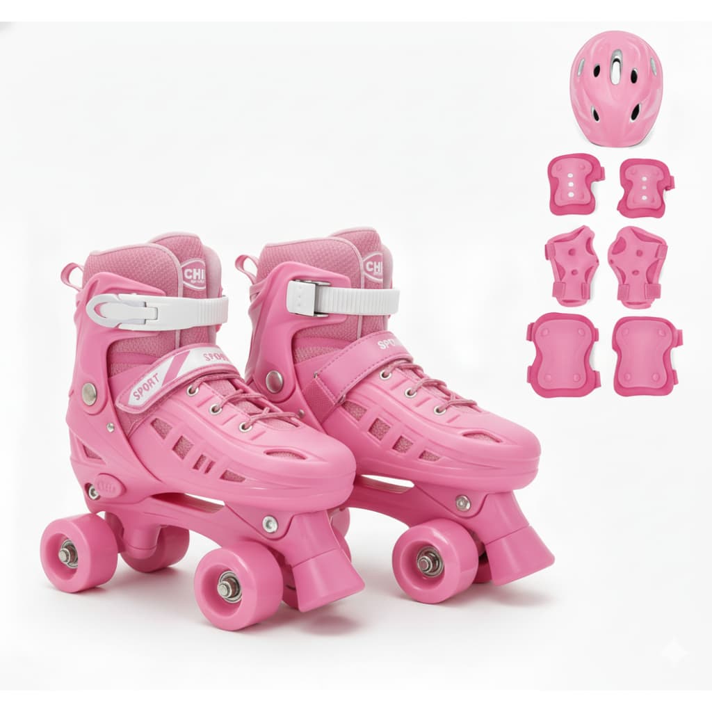 Patins Quad 4 Rodas Infantil Tamanho Regulavel + KIT PROTEÇÃO