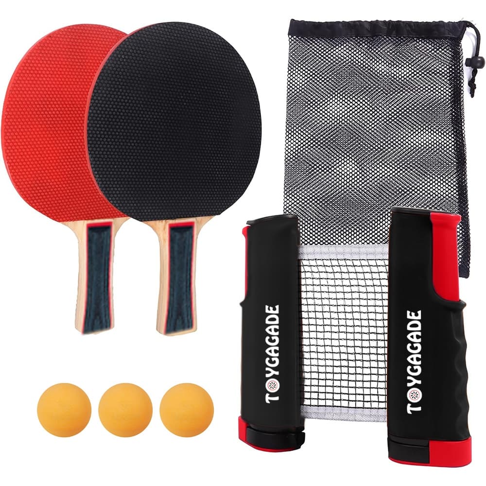 Kit Ping Pong Portátil TOYGAGADE: Conjunto Completo com Raquetas, Rede Retrátil e Três Bolas de Ping Pong