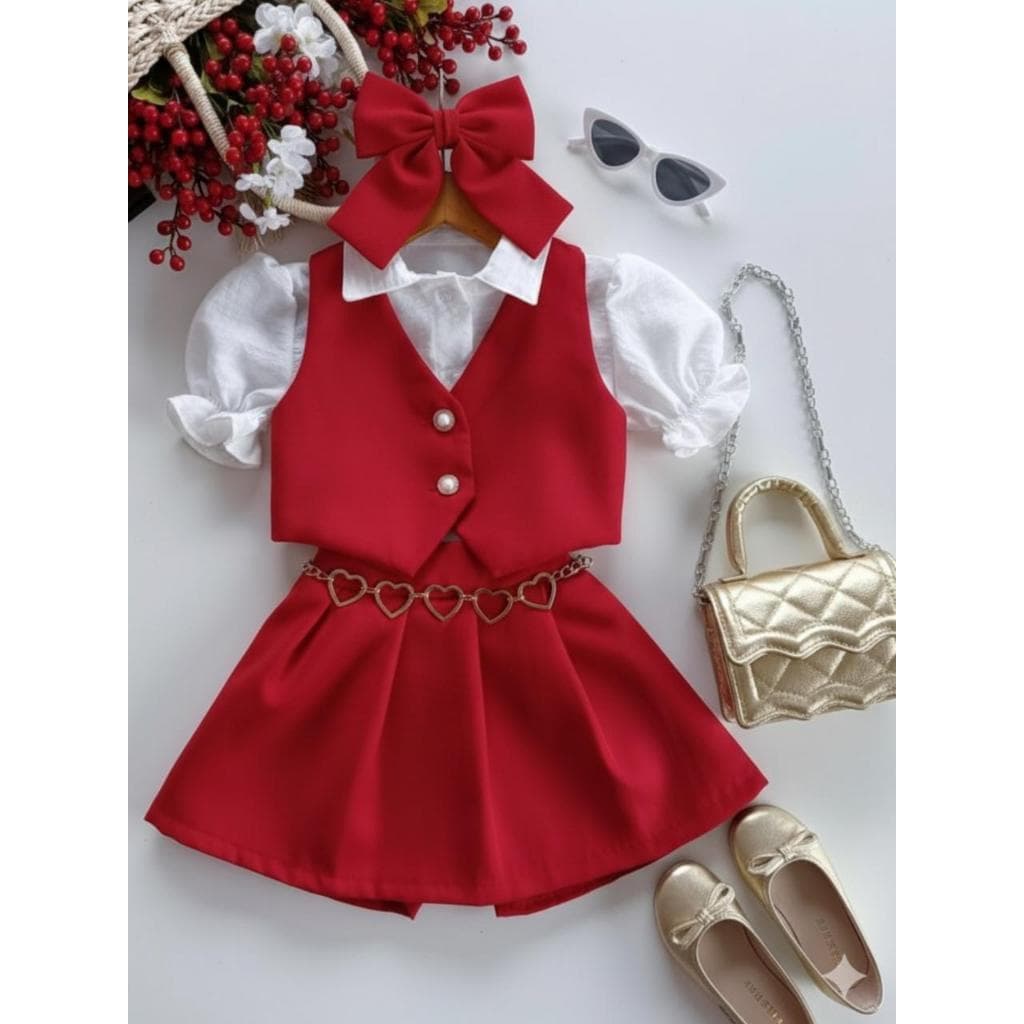 Conjunto Infantil Short Saia e Colete 02 Peças Para Meninas