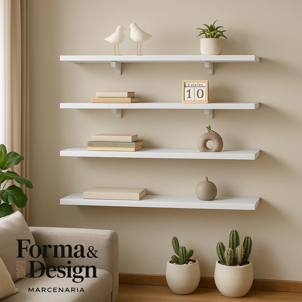 PRATELEIRAS MDF 90X20CM 80X20 70X20 60x20 SUPORTE DE INSTALAÇÃO BRANCA Quarto Sala Escritório Suspenso Decoração