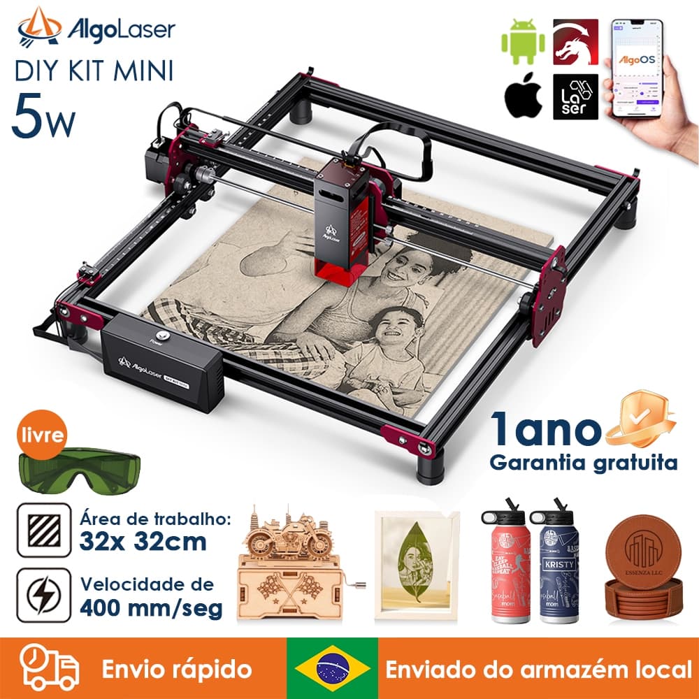 AlgoLaser DIY KIT MINI 72W Gravadora A Laser Área 32*32cm CNC  Impressora A Gravador Corte Laser Máquina De Gravação