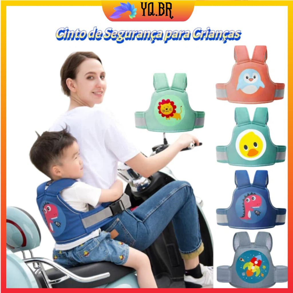 Arnês de Segurança Infantil para Moto – Colete Cinto com Bolsa de Armazenamento Ampliada | Sistema 4 Pontos, Resistente