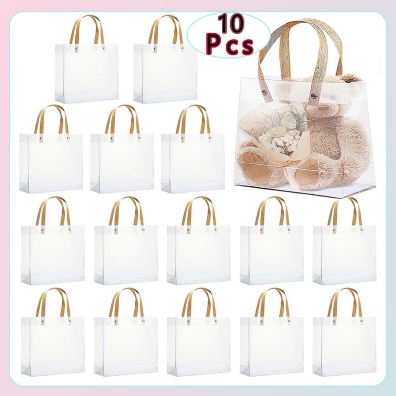 Sacola Transparente Fosca de PVC com Alça - Pequena e Grande - 10Peças