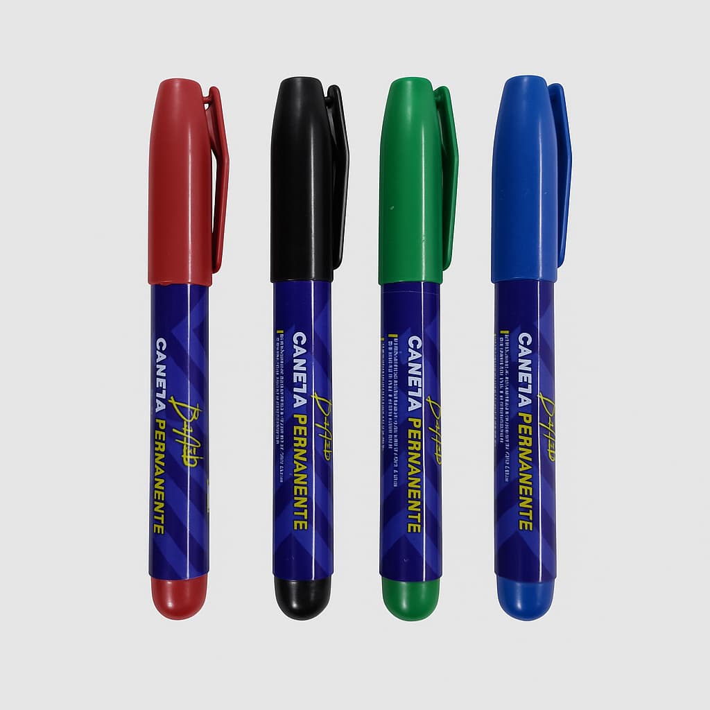 Kit 4 Caneta Marcador Permanente Pincel Atomico Ponta Redonda Plastico