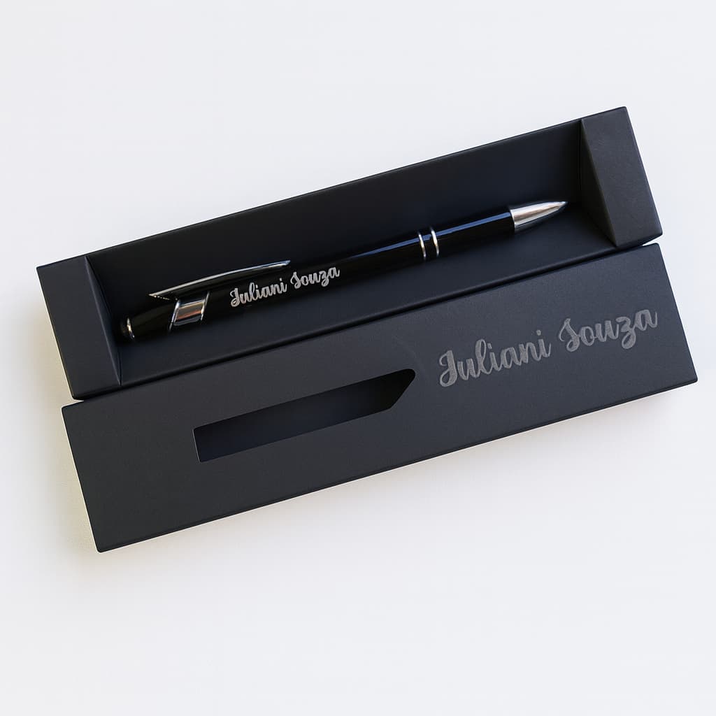 Caneta Metálica Touchscreen Personalizada com Caixa Gravada a Laser Nome Frase ou Logo
