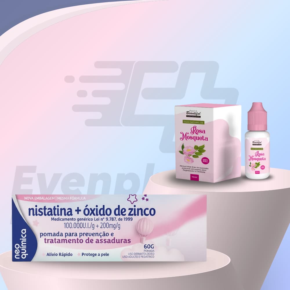 Kit Creme pomada para assadura com óxido de zinco 60g+oleo de rosa mosqueta 10ml