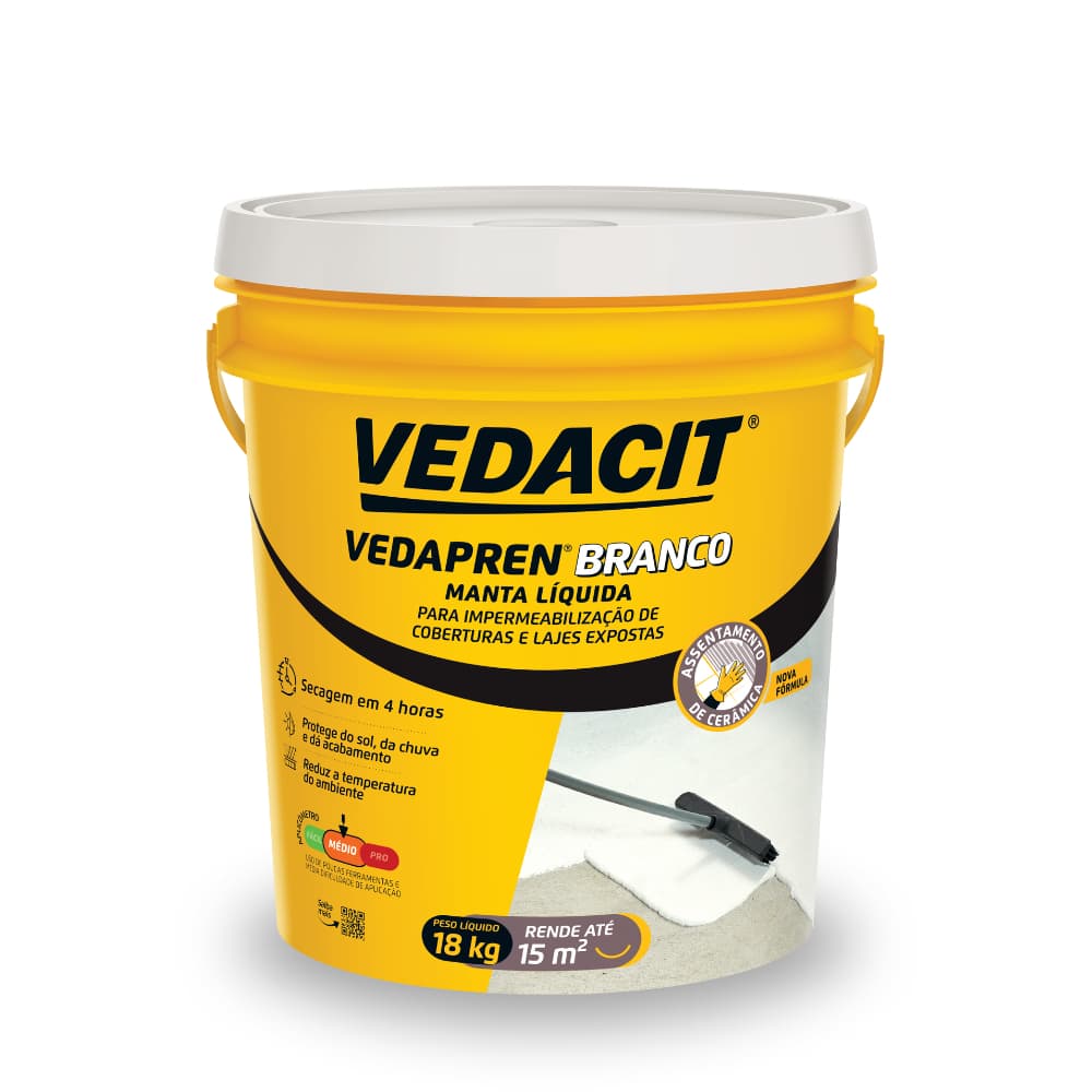 Manta Líquida Acrílica Impermeabilizante 18KG Vedacit Vedapren Branco Cobertura Laje Casa Prédio