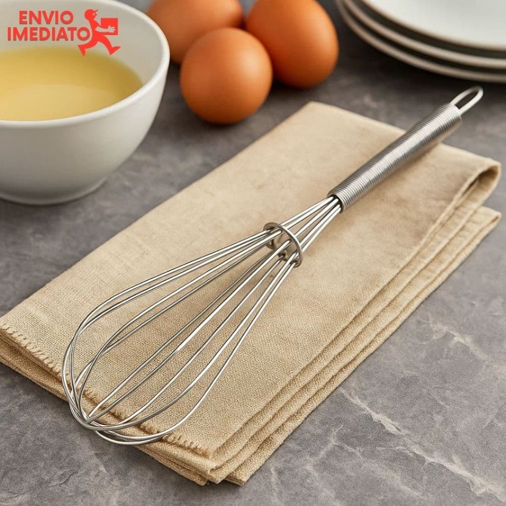 Fouet Batedor de Ovos Claras Manual 27cm Aço Inox Profissional Cabo Fino Cozinha