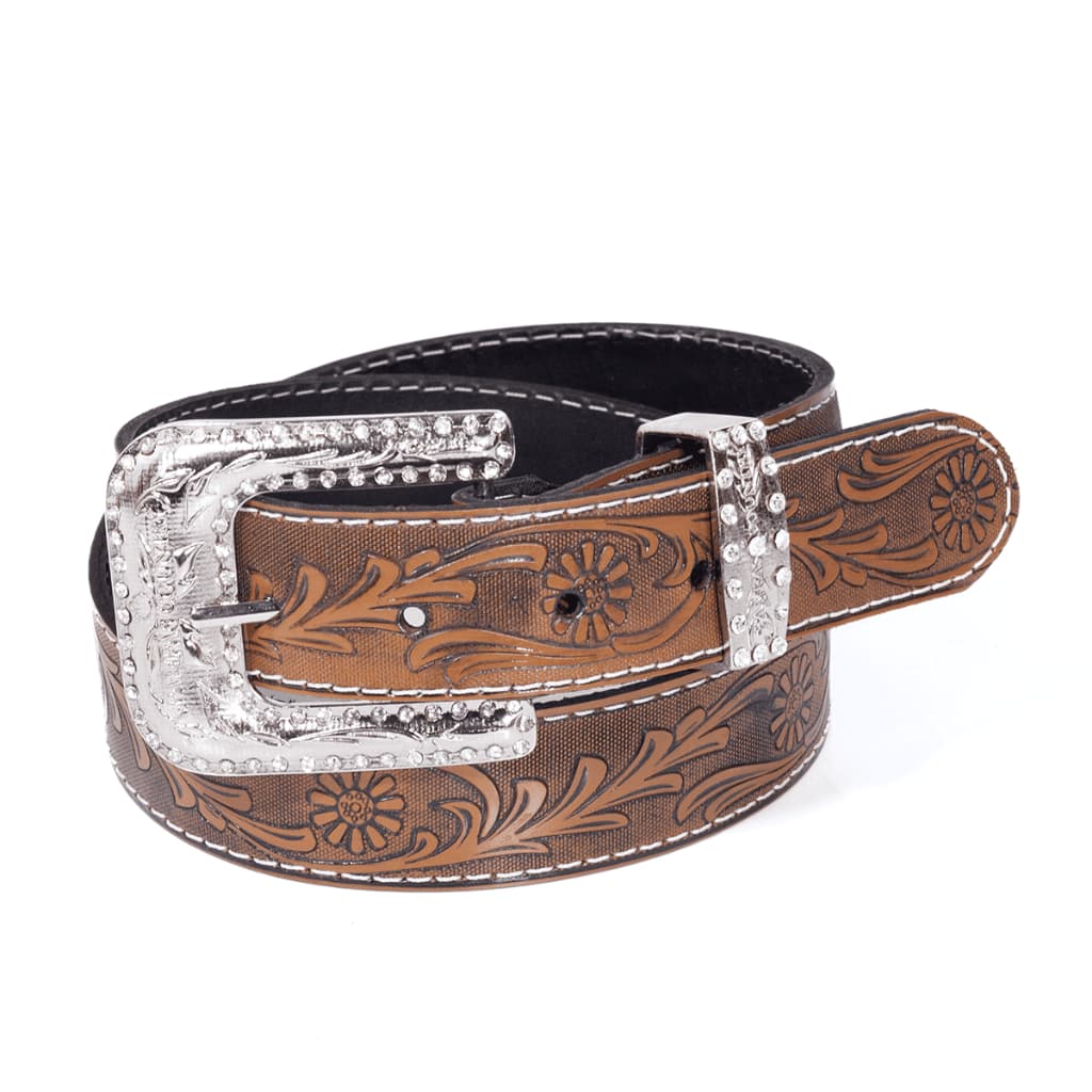 Cinto Infantil Estilo Country Girassol Fivela Strass Brilhante Pampa’s Couro Legítimo