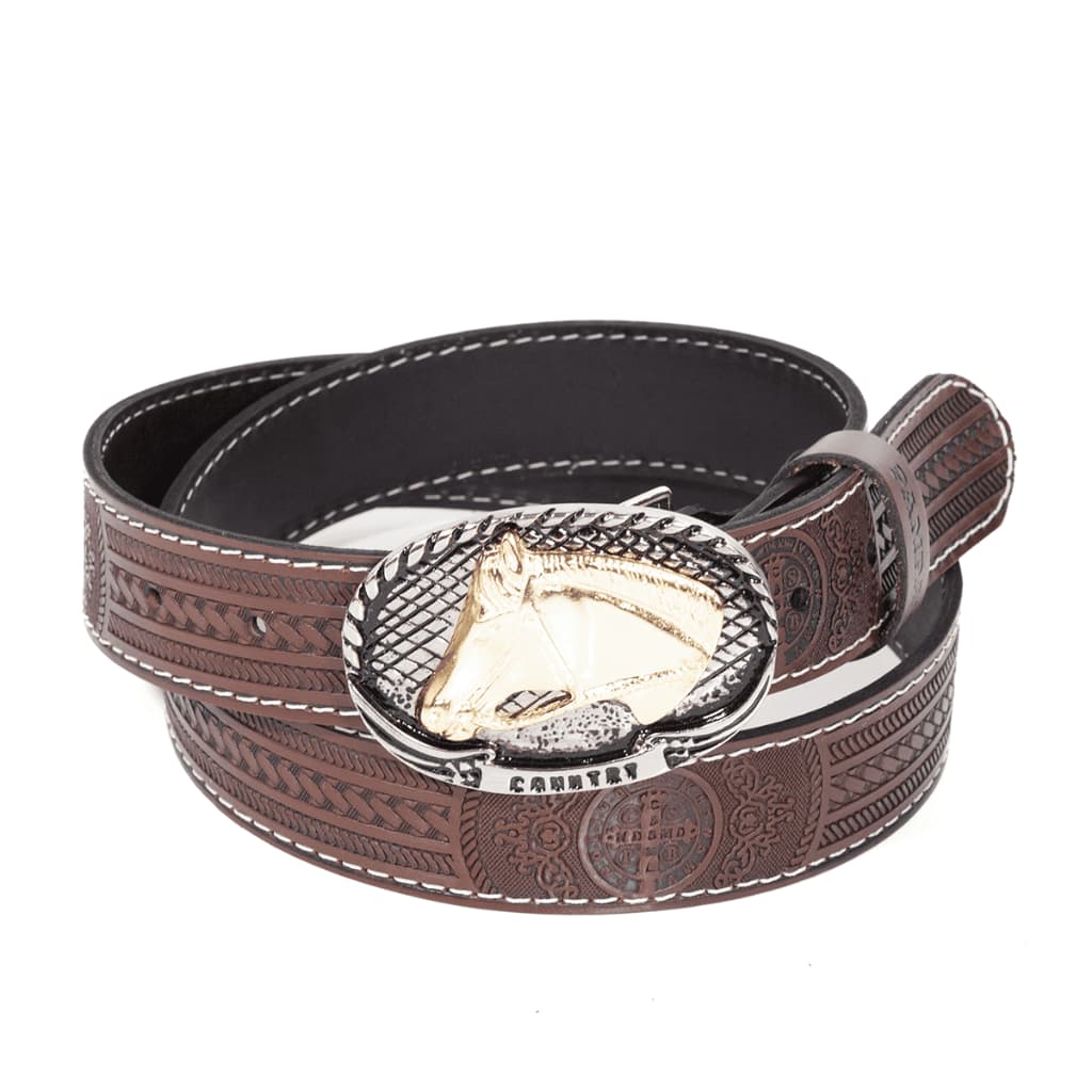 Cinto Infantil Estilo Country Medalha São Bento Fivela Cavalo Dourado Unissex