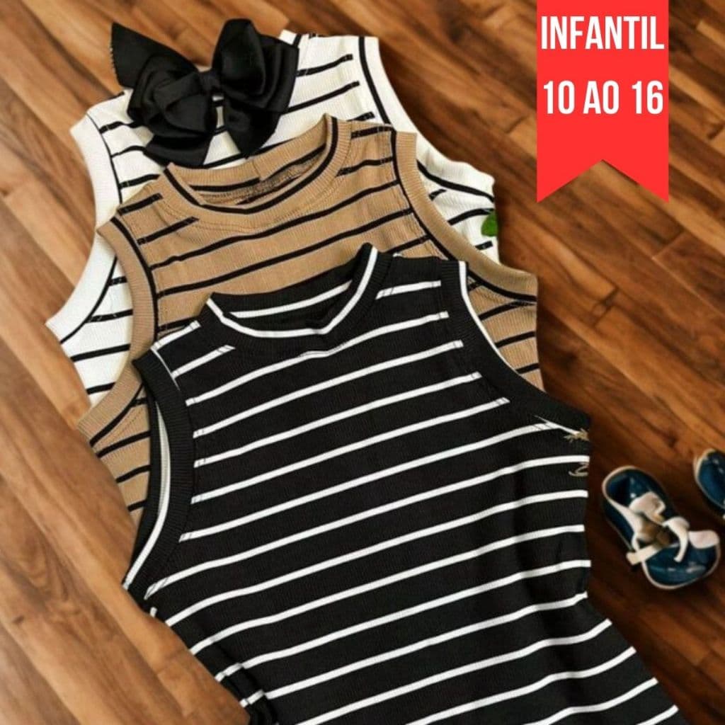 Regata Infantil Menina Listrada Blusa Juvenil Confortável Moda Verão