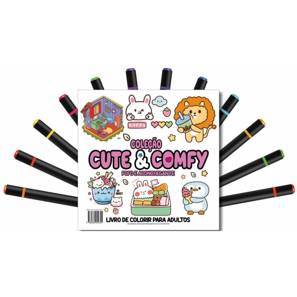 Cute & Comfy Coloring Book for Adults Edição 04 - Bold Easy - Livro de Colorir Adulto + 12 Canetas
