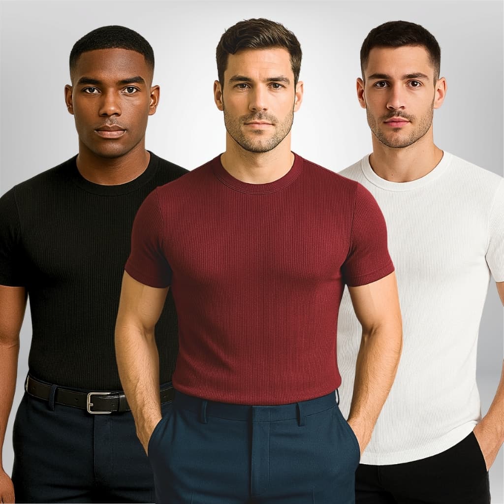 Camisetas Masculina Canelada 3 e 1un Básica Americana Casual para o Dia a Dia