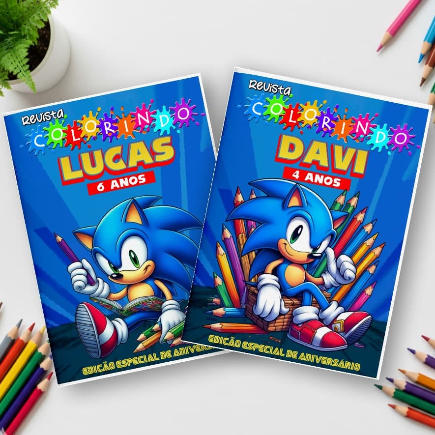 10 Lembrancinha de festa  revistinha PERSONALIZADO de colorir  Sonic 14x21cm -  consulte temas disponíveis, vários temas