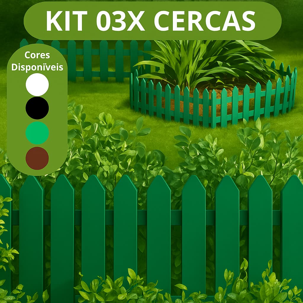 Cerca Decorativa 3 Kit Jardim Modelo Inglesa Plástico Cercado Tela Cerquinha Várias Cores
