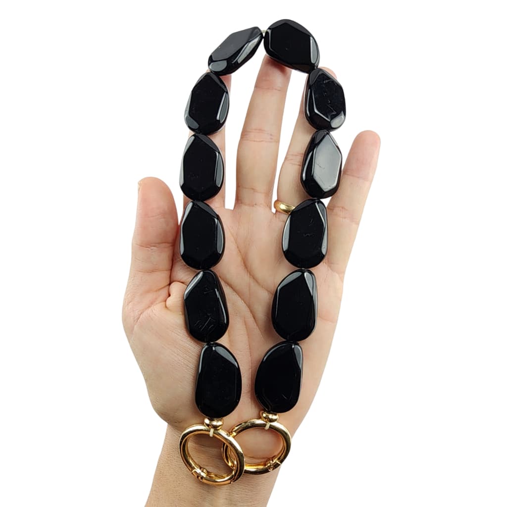 Alça De Mão De Pedras De Resina Para Bolsa com argola articulada Dourada