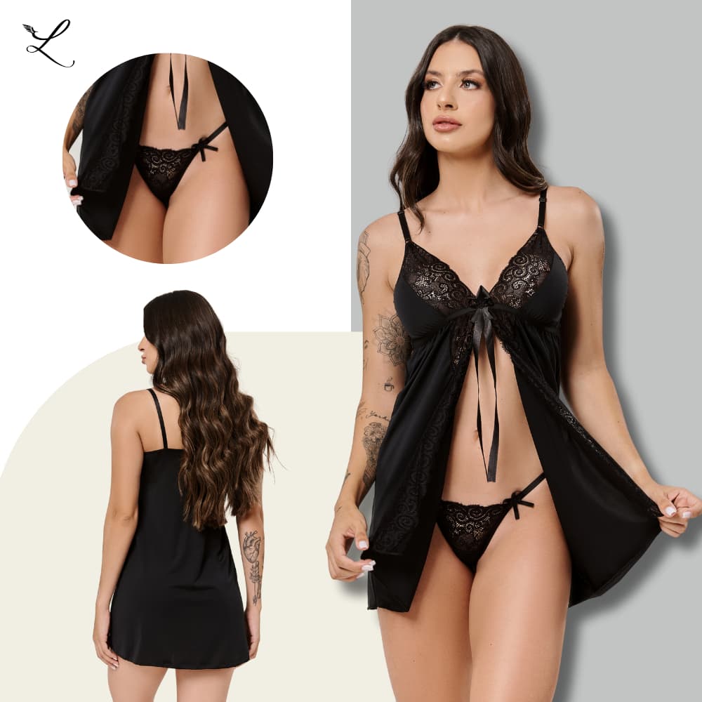 Camisola Renda Aberta | Brinde Exclusivo: Calcinha Fio com Regulagem Frete Grátis