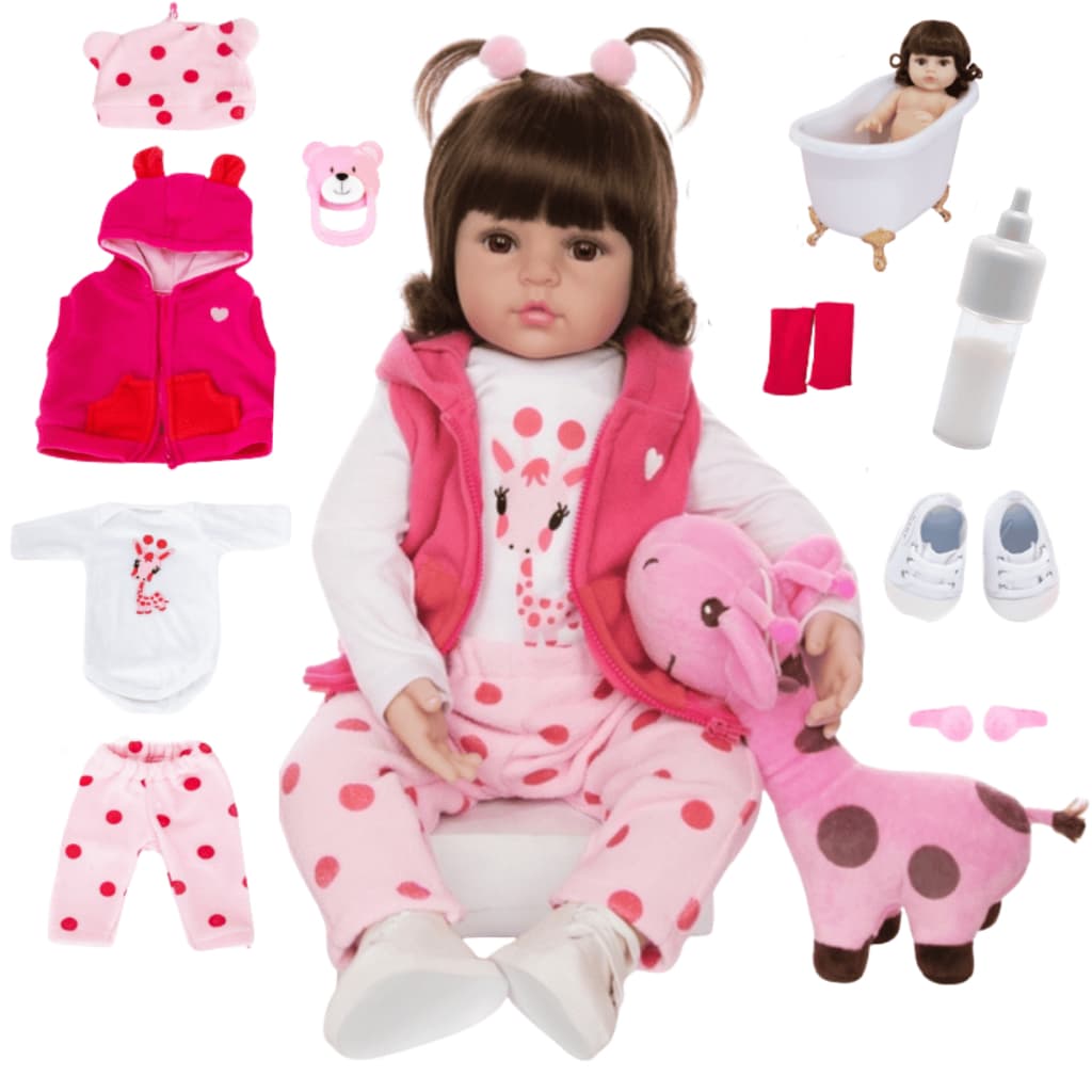 Boneca Bebê Reborn Realista Girafinha Original Luxo Nova de Silicone Pode Dar Banho