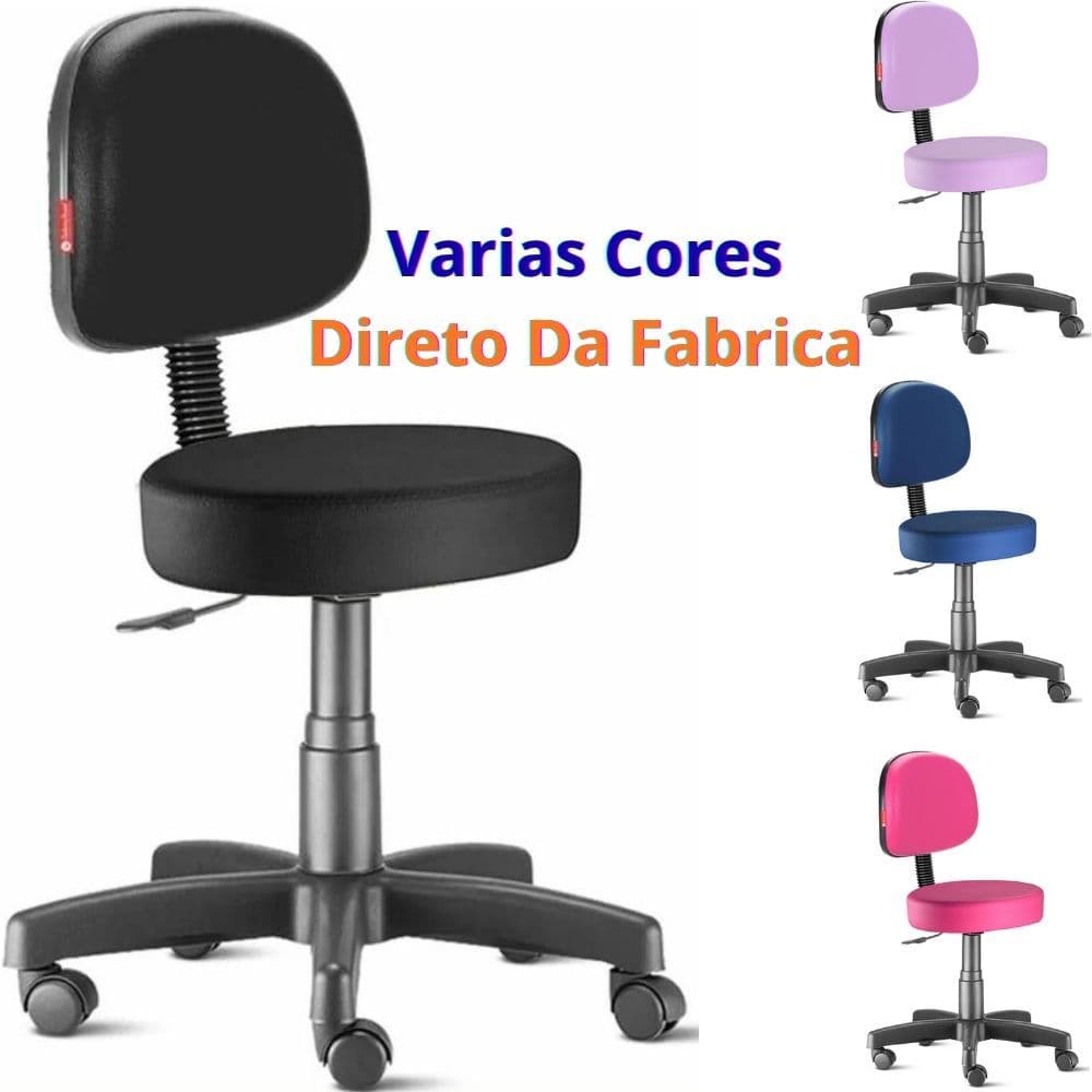 Cadeira Mocho C/ Encosto Giratório Estética Massagista e Tatuador, Rosa Pink Direto da Fábrica