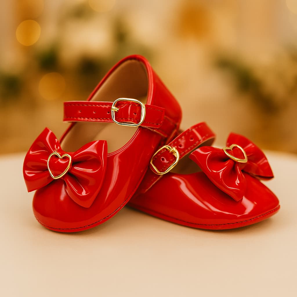 Sapatilha Bebê Feminina Laço Coração Daminha Festa Batizado Vermelha