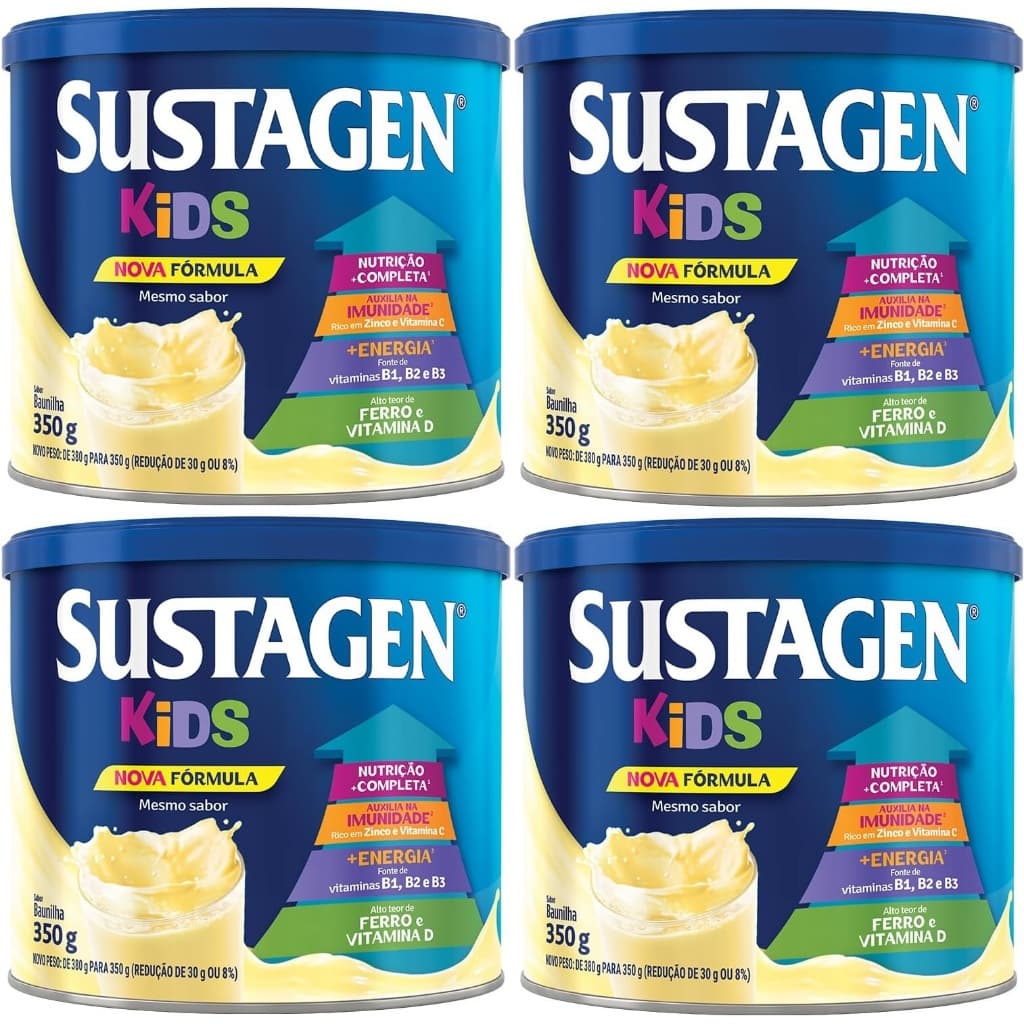 Kit 4 Latas Sustagen Kids Sabor Baunilha 350g Cada EQ.1