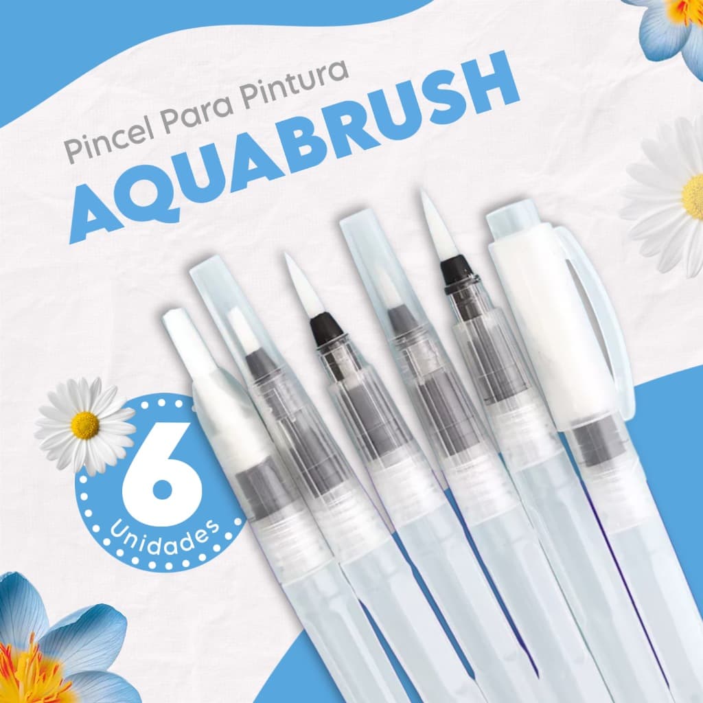 Pincéis Aquabrush Pintura Desenho Aquarela Reservatório Água WaterBrush Cerdas Macias 6 e 12 unidades