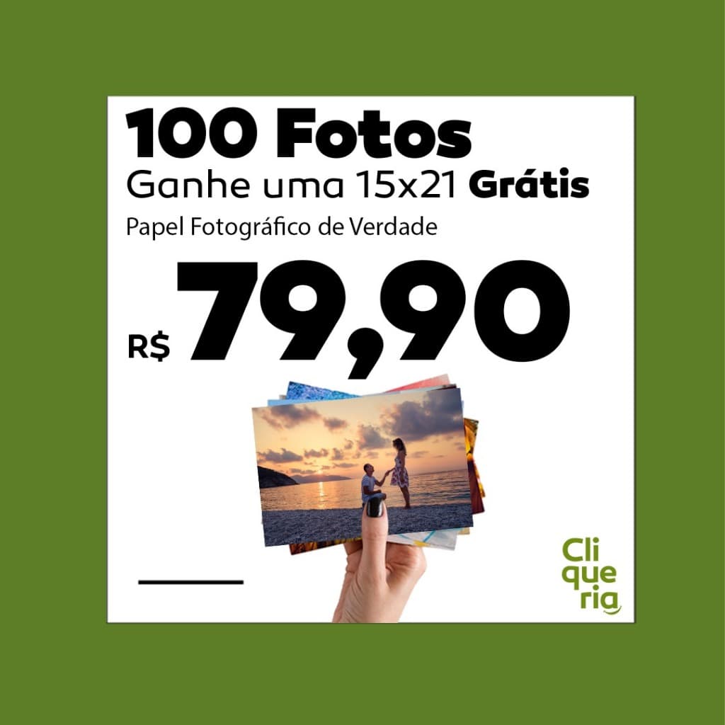 Revelação de Fotos 10x15 Cliqueria | Pacote 100 fotos