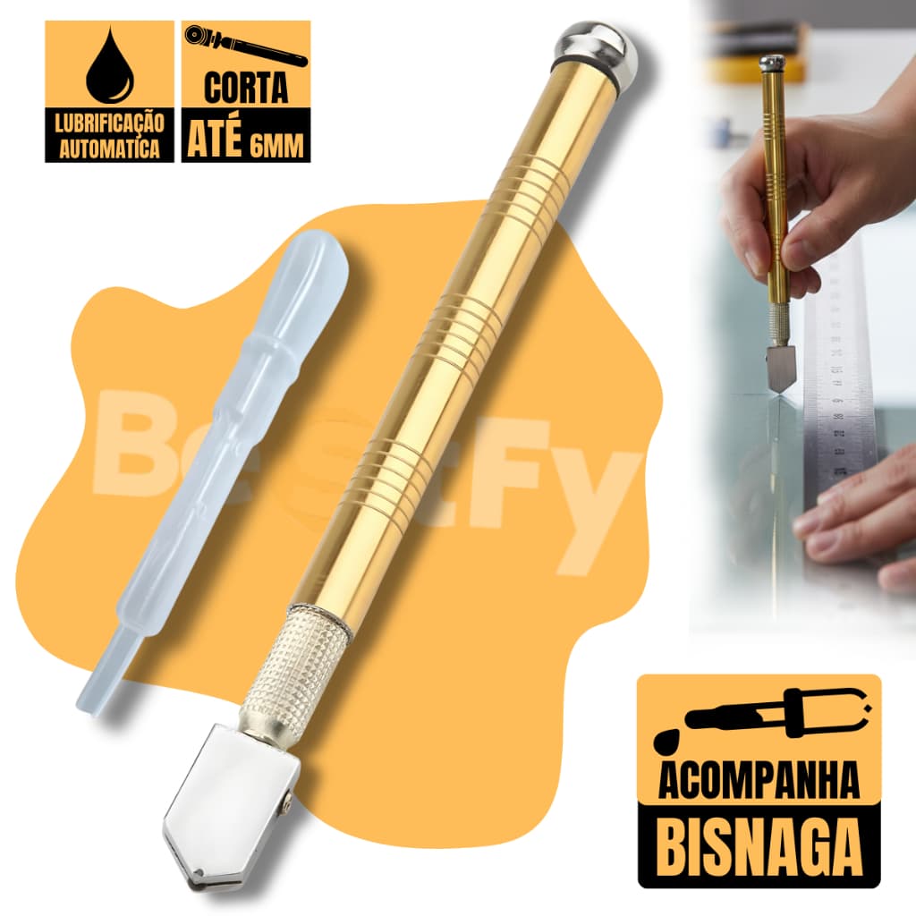 Cortador de Vidro e Espelho Profissional Ferramenta Tipo Caneta com Reservatório Riscador Diamante