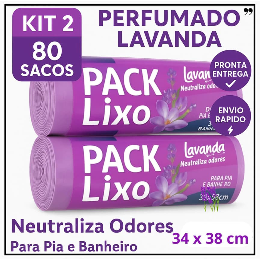 Kit 2 Rolo 80 Sacos De Lixo Banheiro e Pia Neutraliza Odores Cheiros de Lixeiras