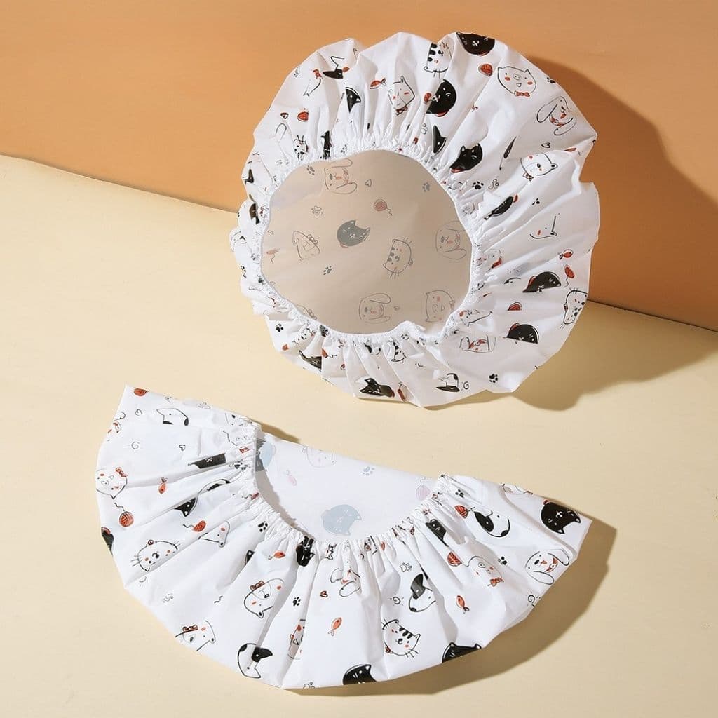 Allmini - Touca de Banho Plástico Fofinhos Elásticidade Gatinho Preto e Branco