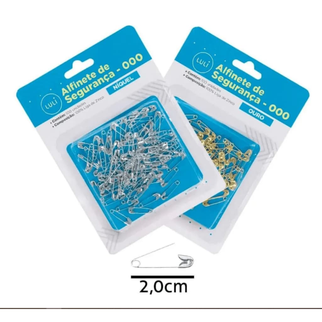 Kit Alfinete De Segurança Nº 000 Niquel - 100 Unidades 2,0cm/19mm