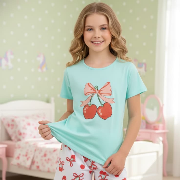 Kit 2, 6 8 ou 10 Peças Pijamas Verão Menina Juvenil Camiseta + Shorts Infantil Sortidos