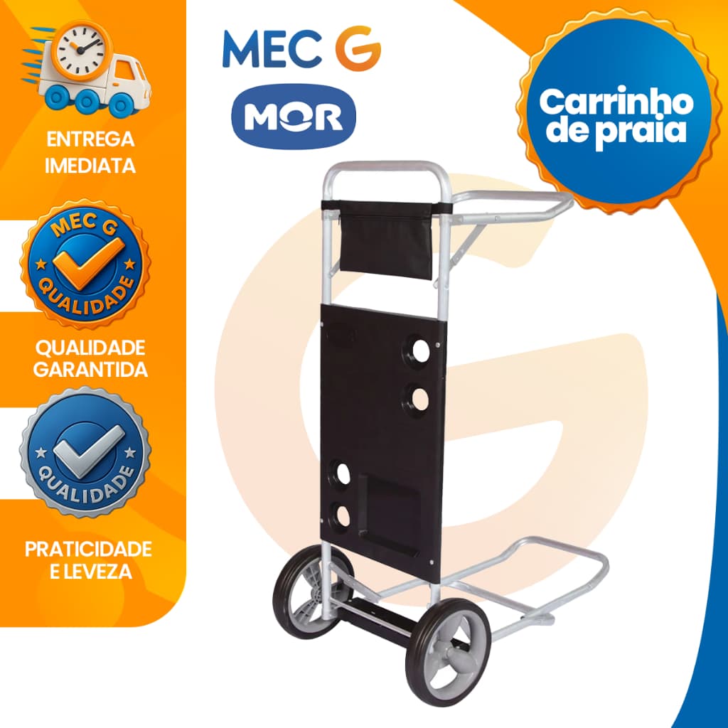 Carrinho de Praia para Transporte Cadeira Cooler Guarda Sol Vira Mesa Leve Resistente Até 20Kg Mor
