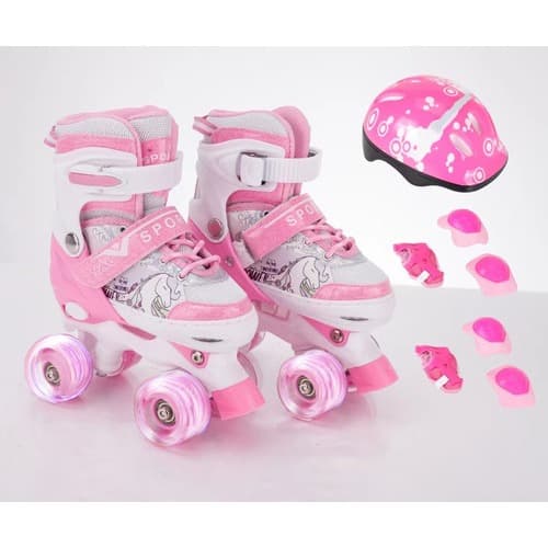 Patins Quad Unicórnio Lindo Tam./ajustável + Kit Proteção Rosa
