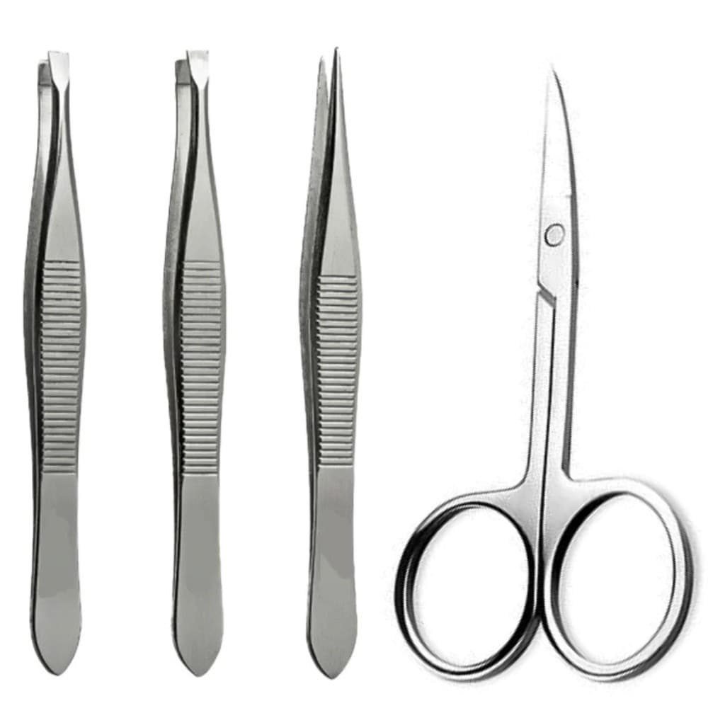 Kit 3 Pinças Profissional (Reta + Chanfrada + Ponta Agulha) Tesoura Tesourinha Sobrancelhas