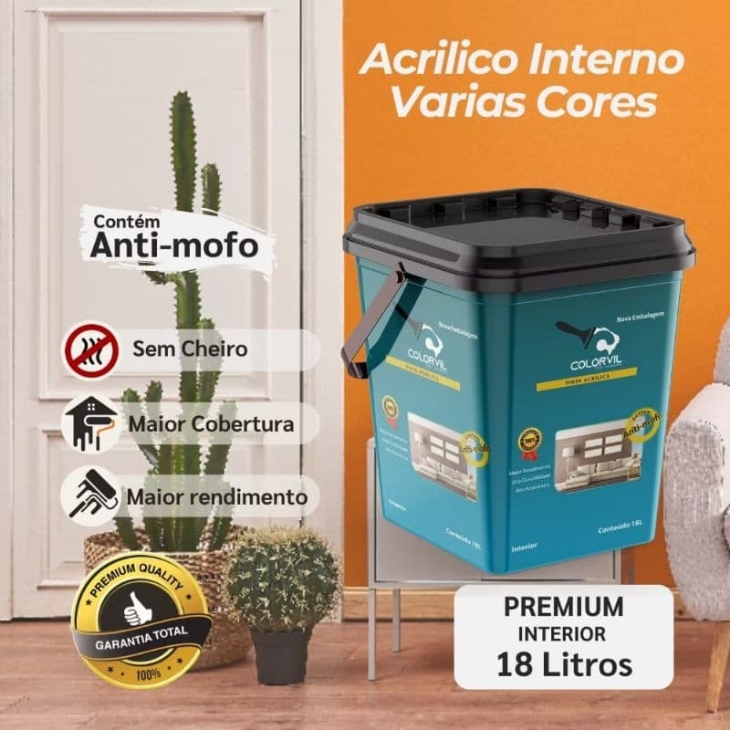 Tinta Acrílica Colorvil eco 18 itros Sem Cheiro com Antimofo para parede , Maior rendimento Diversas Cores Envio Rápido