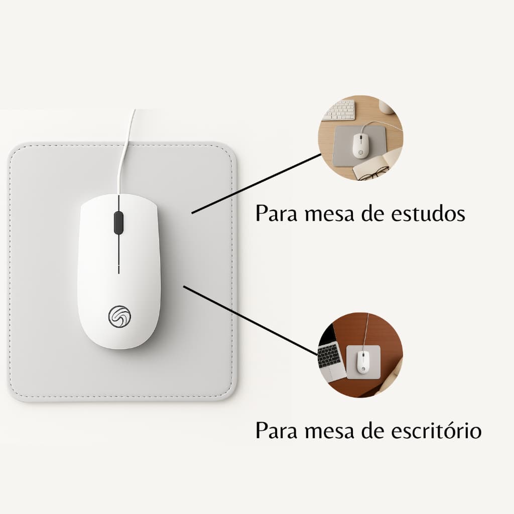 Mouse Pad Pequeno Couro Sintético Ecológico Branco