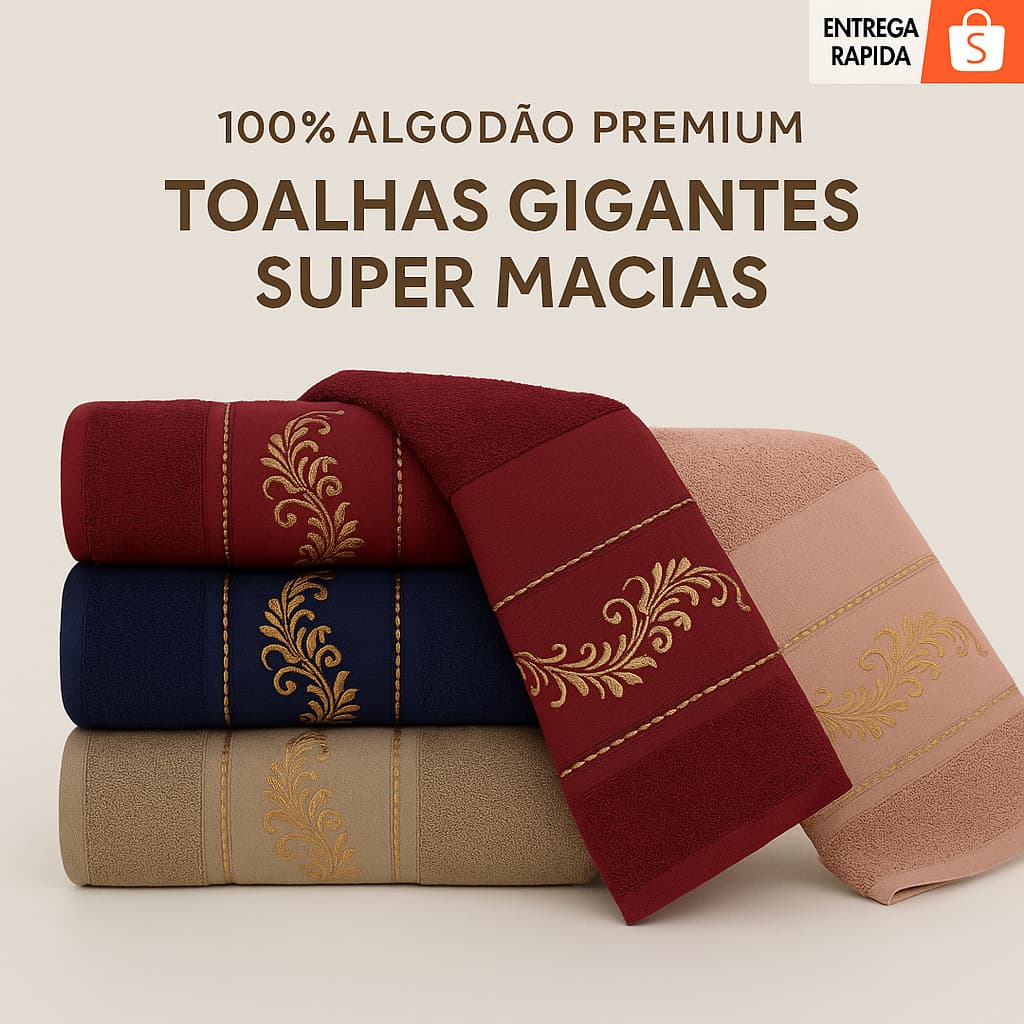 Kit 2 Toalhas de Banho Premium Gigante 100% Algodão – Felpudas, Macias e Super Absorventes
