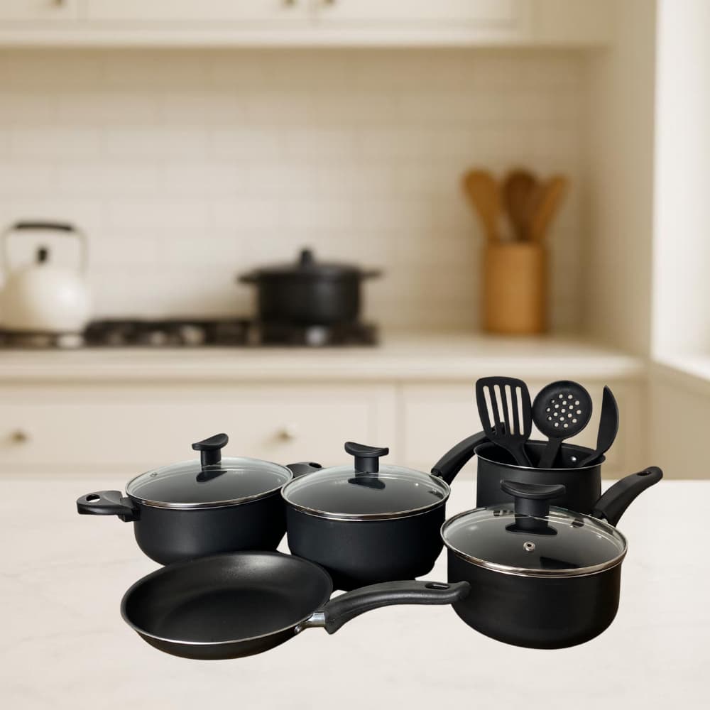 Jogo de panelas antiaderente - 8 peças Cereja e Preto