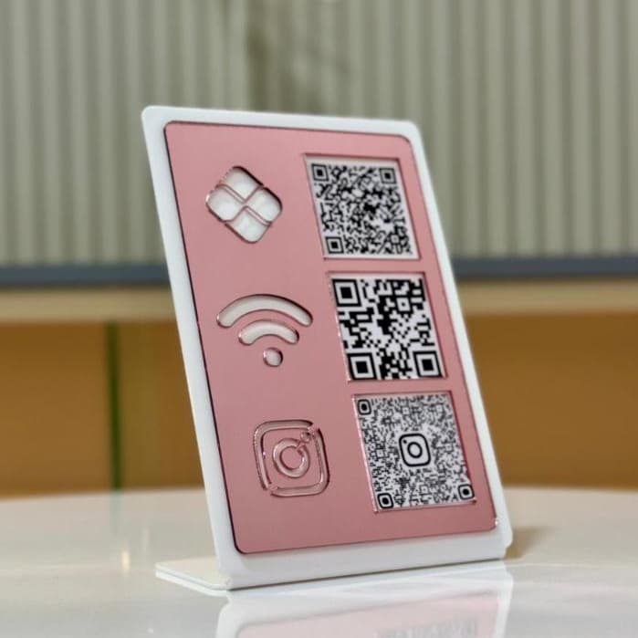Placa Dourada de Pix Wifi Instagram QrCode Display Mesa Balcão Loja Frete Gratis