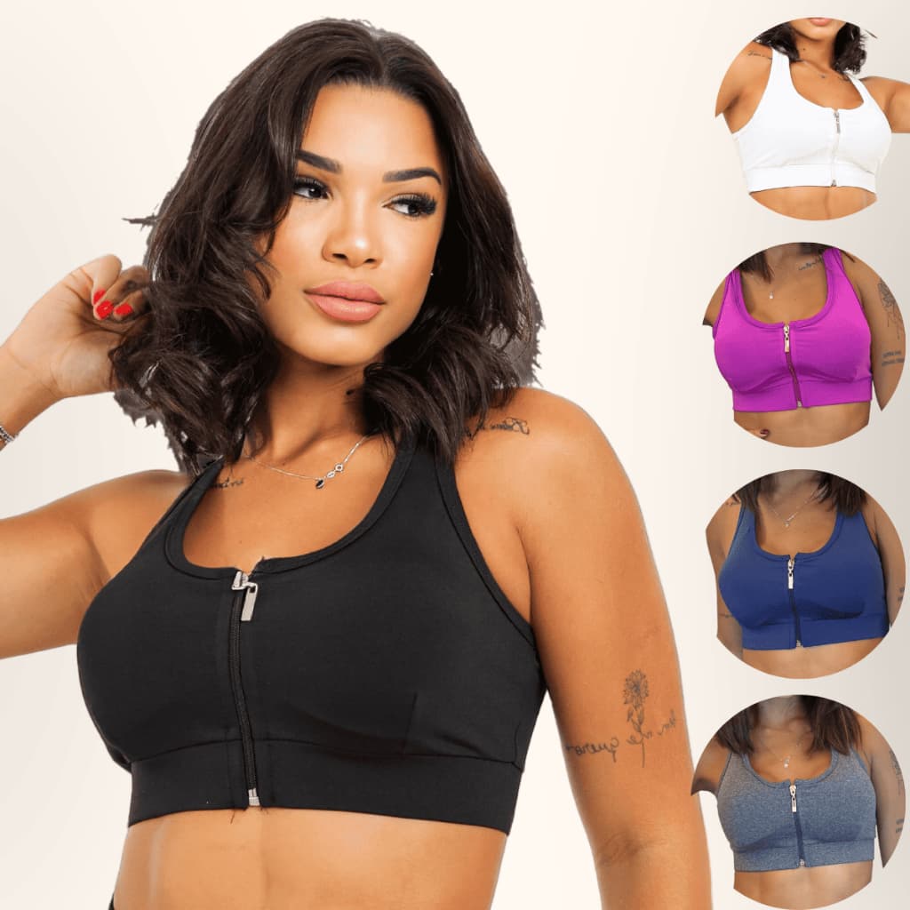 Top Academia Decote Ziper Com Bojo Removivel