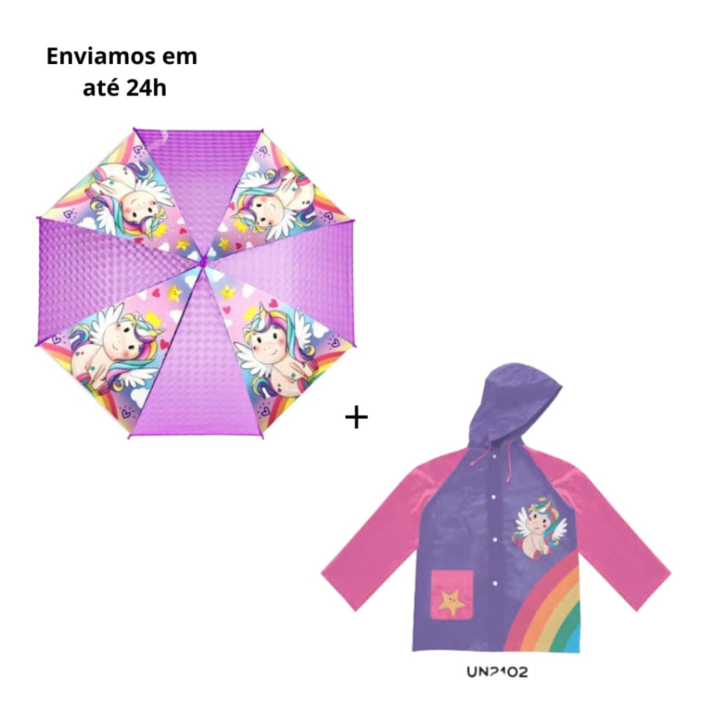 Kit Guarda-Chuvas E Capa De Chuva Unicórnio