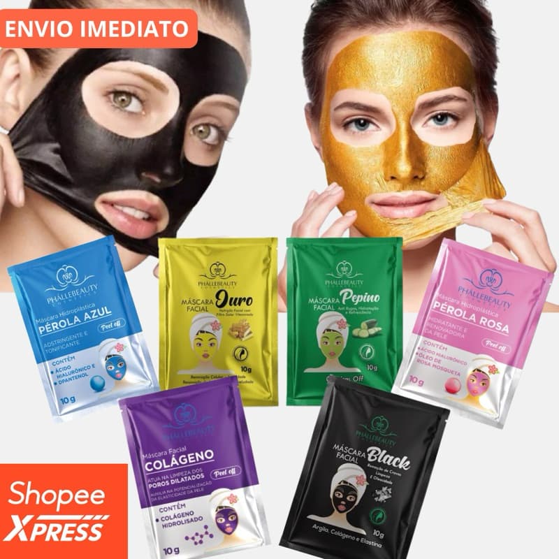 Mascara Facial Kit 24 Un Colageno Acido Hialuronico Remove Cravos Skin Care Profissional