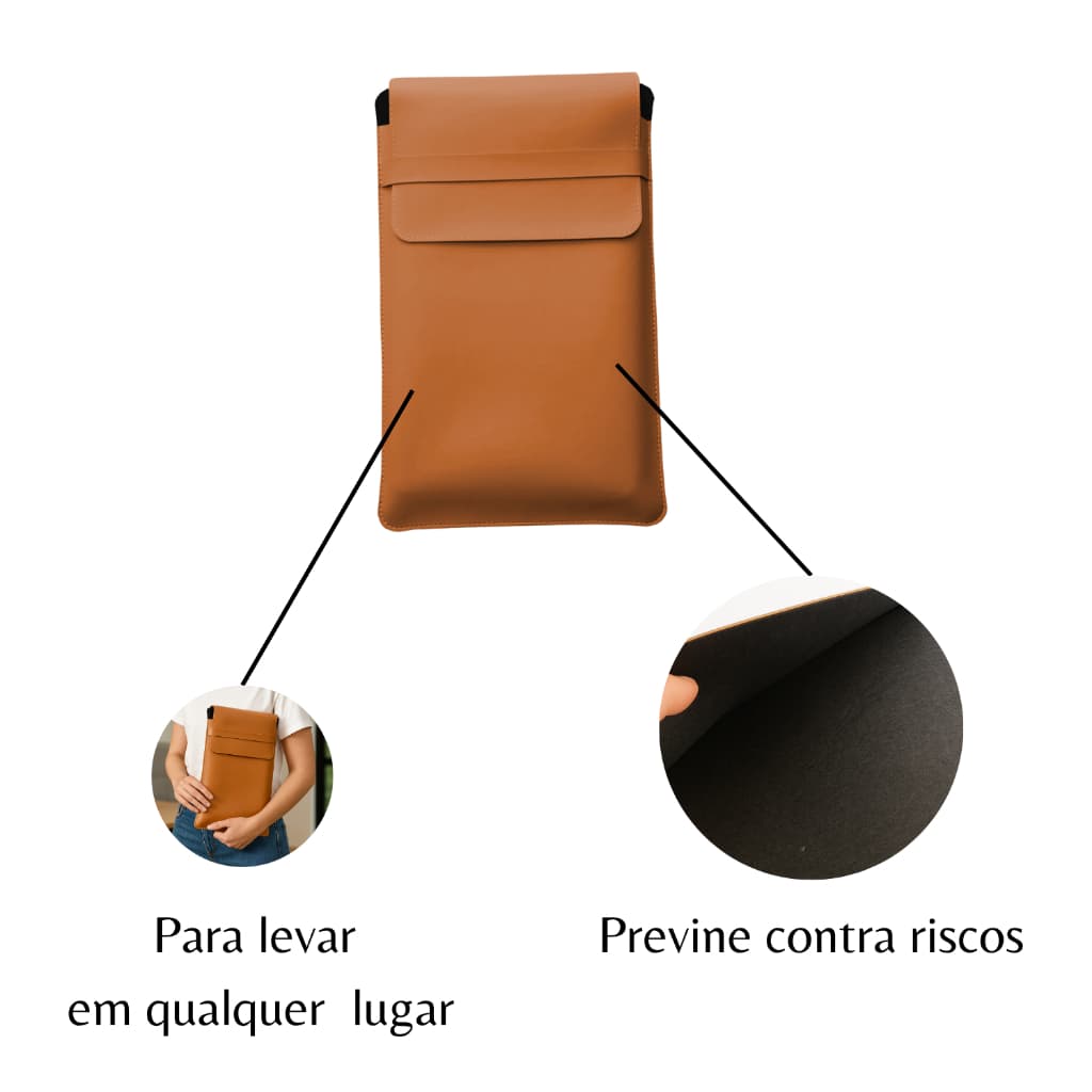 Luvas Pasta Case Capa Para Notebook Couro Sintético Caramelo Premium 13, 15,6 e 17