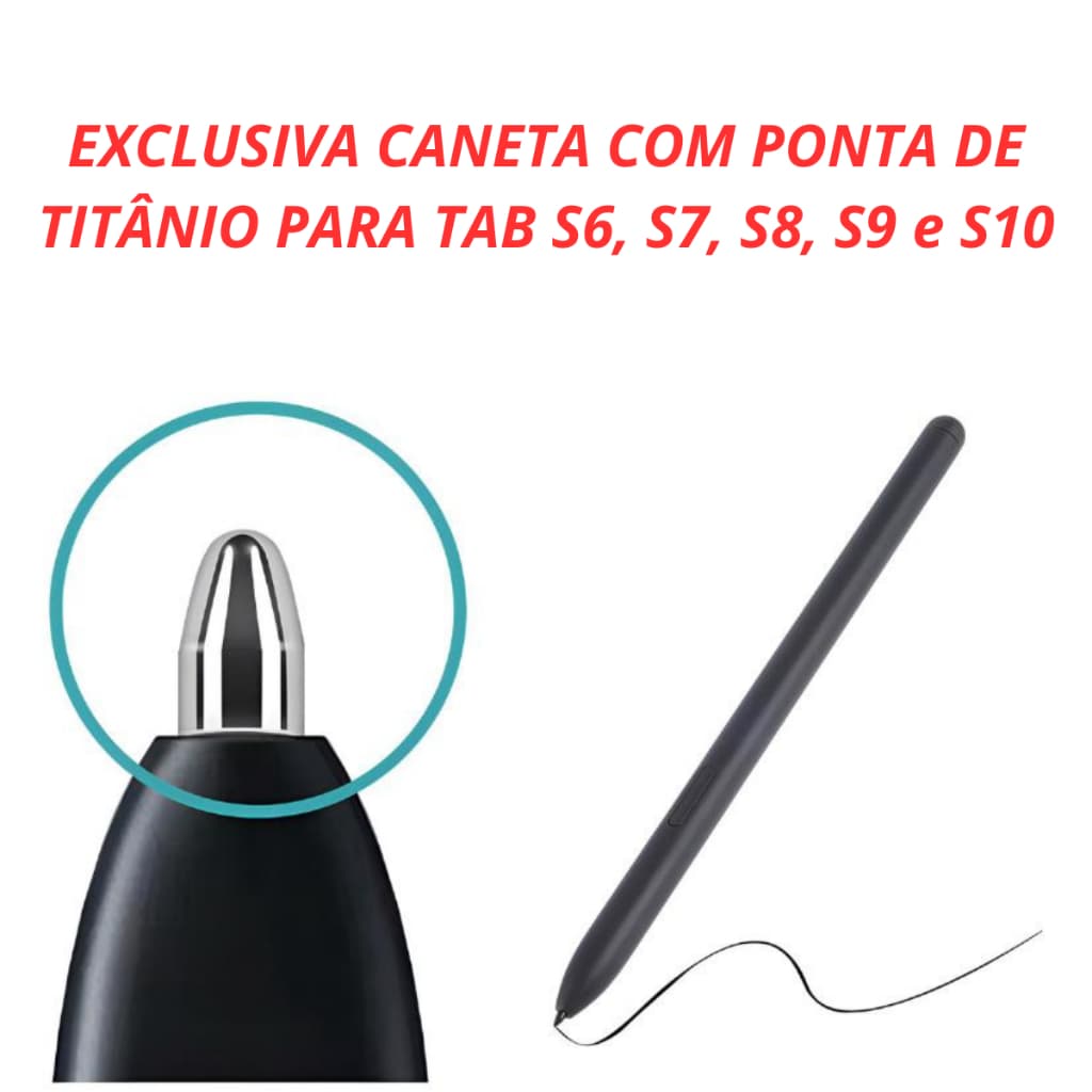 Caneta S Pen Com Ponta de Titânio Premium Para Tab S6, S6 Lite, S7, S8, S9 E S10 Com Rejeição de Palma
